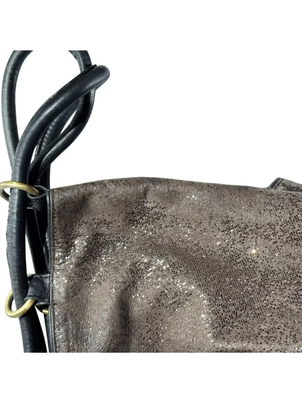 Kooba Metallic Bronze Leather Tote Bag Black Handles & Gold Hardware